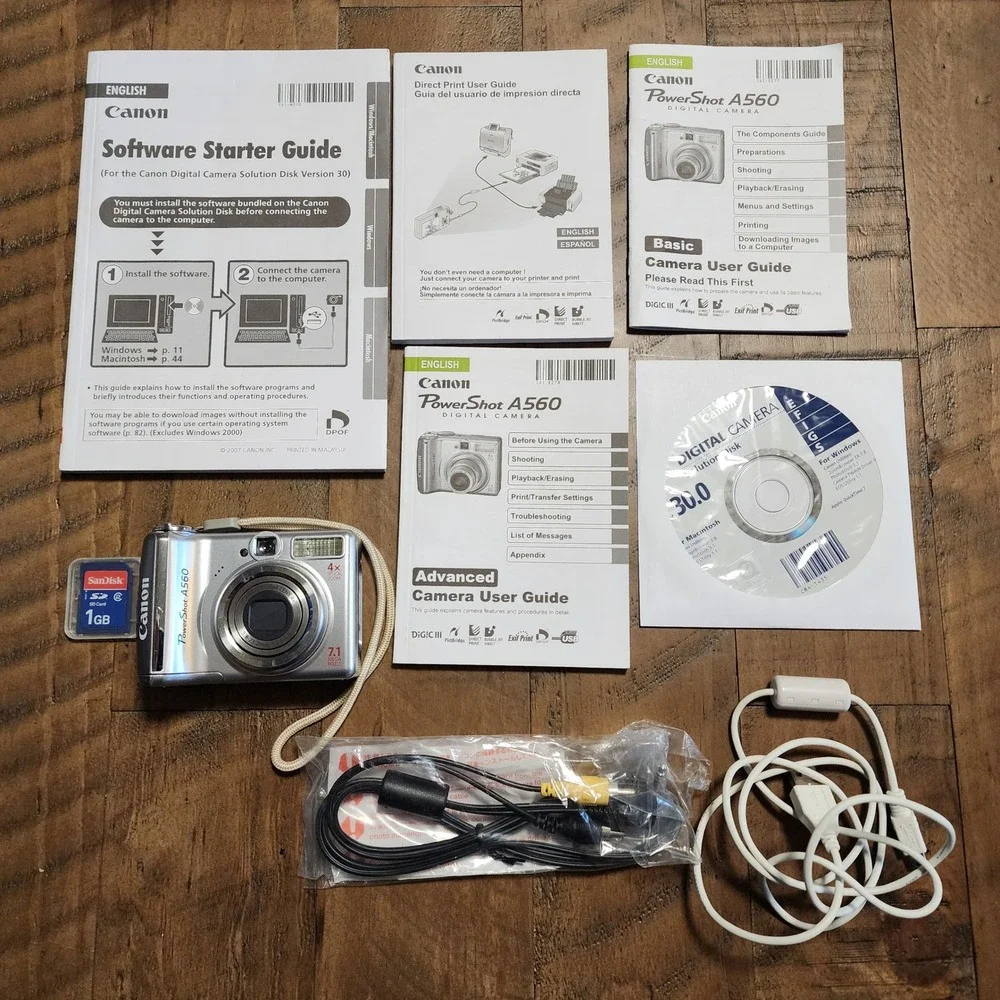 Canon PowerShot A560 Silver Digital Camera 7.1MP 4x Zoom Box Bundle‎ SD Card